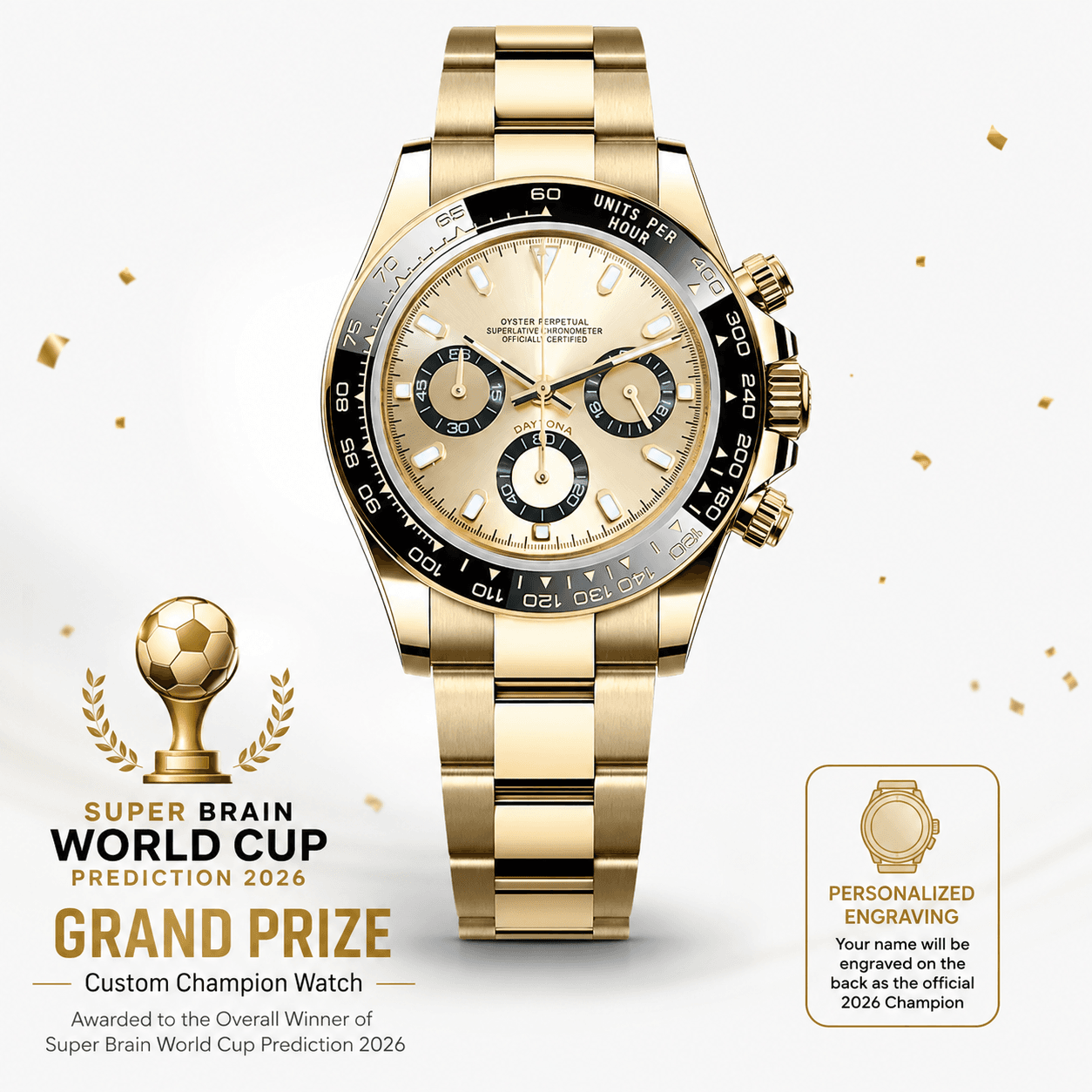Grand Prize: Custom Champion Watch — assembled in Sweden, Swiss movement